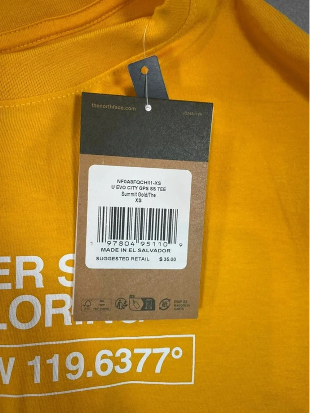 The Northface yellow “Never stop exploring” T-shirt Size XS - Picture 3 of 7